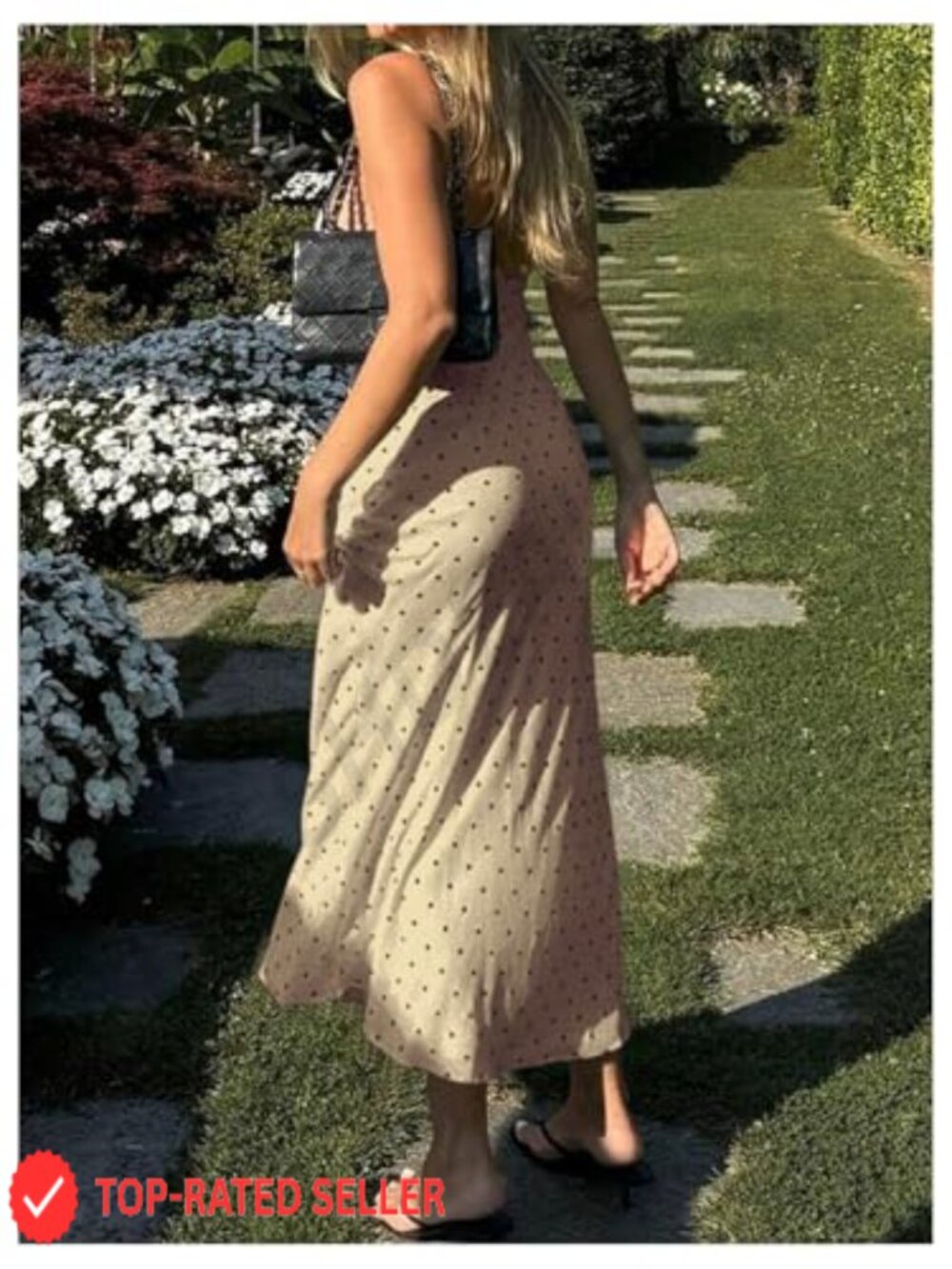 Polka Dot Maxi Dress Spaghetti Strap Lace V-Neck Sexy Summer Sundress - Picture 3 of 5